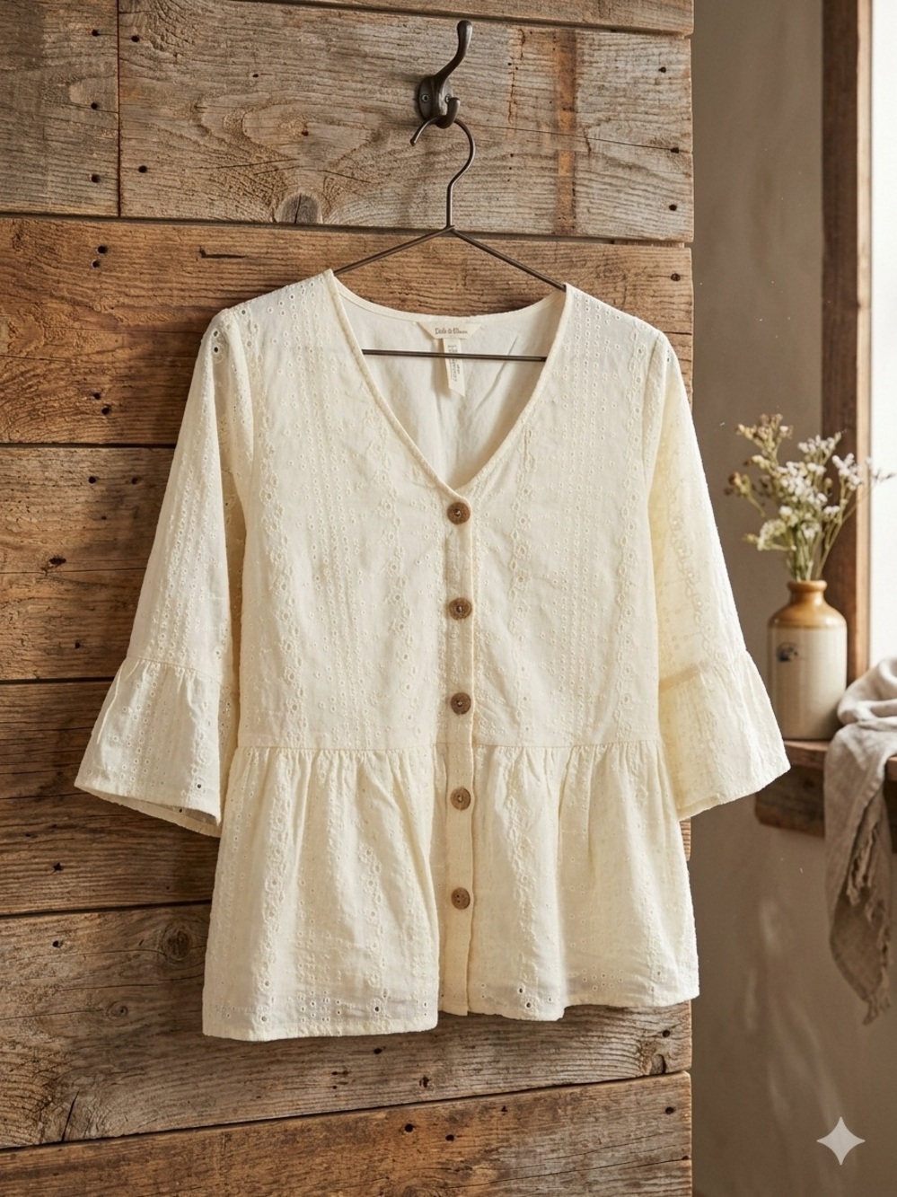 Matilda Jane Cream Eyelet Peplum Button-Front Tunic